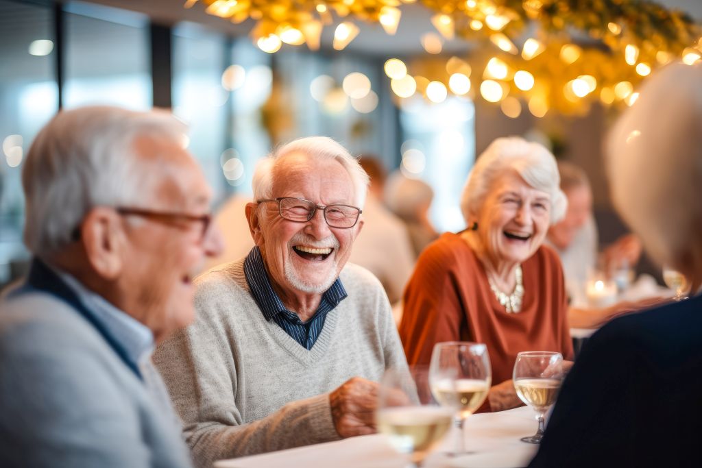 Freundschaften im Alter: Eine Gruppe älterer Menschen hat gemeinsam viel Spaß bei einer Veranstaltung