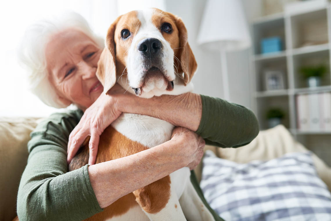Glückliche Seniorin mit ihrem Hund