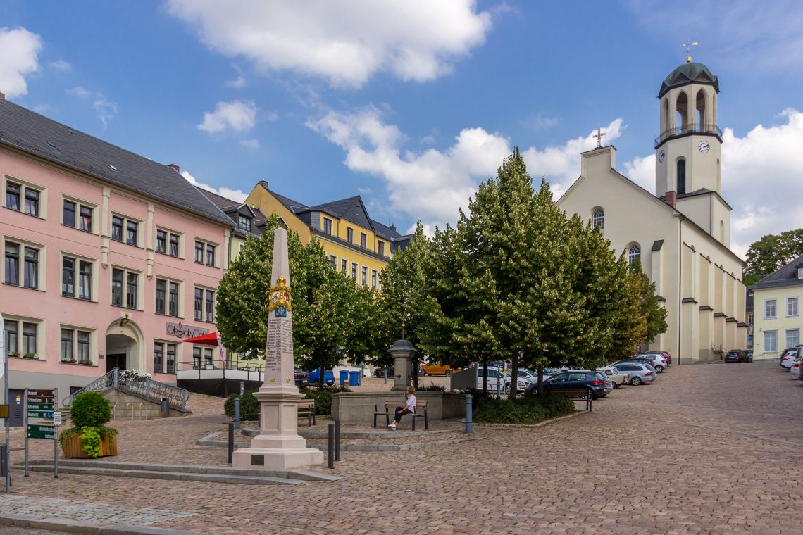 Blick auf den Marktplatz in Auerbach/Vogtland