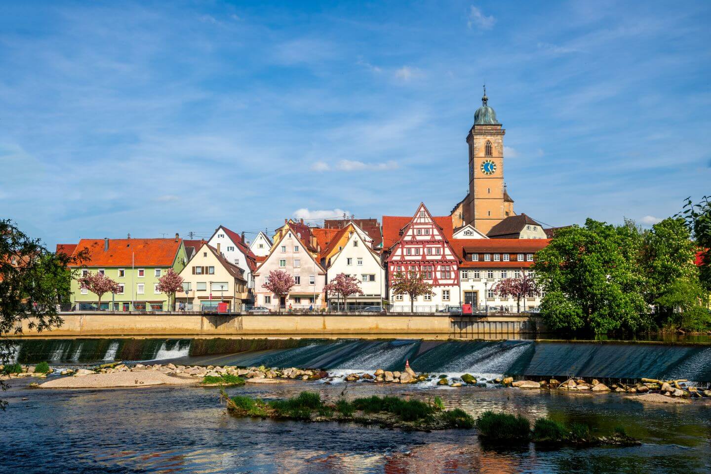 Blick auf die Altstadt von Nürtingen und den Neckar