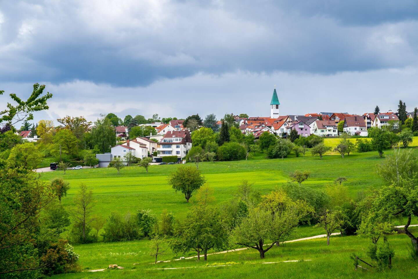 Blick grüne Wiesen vor Ostfildern